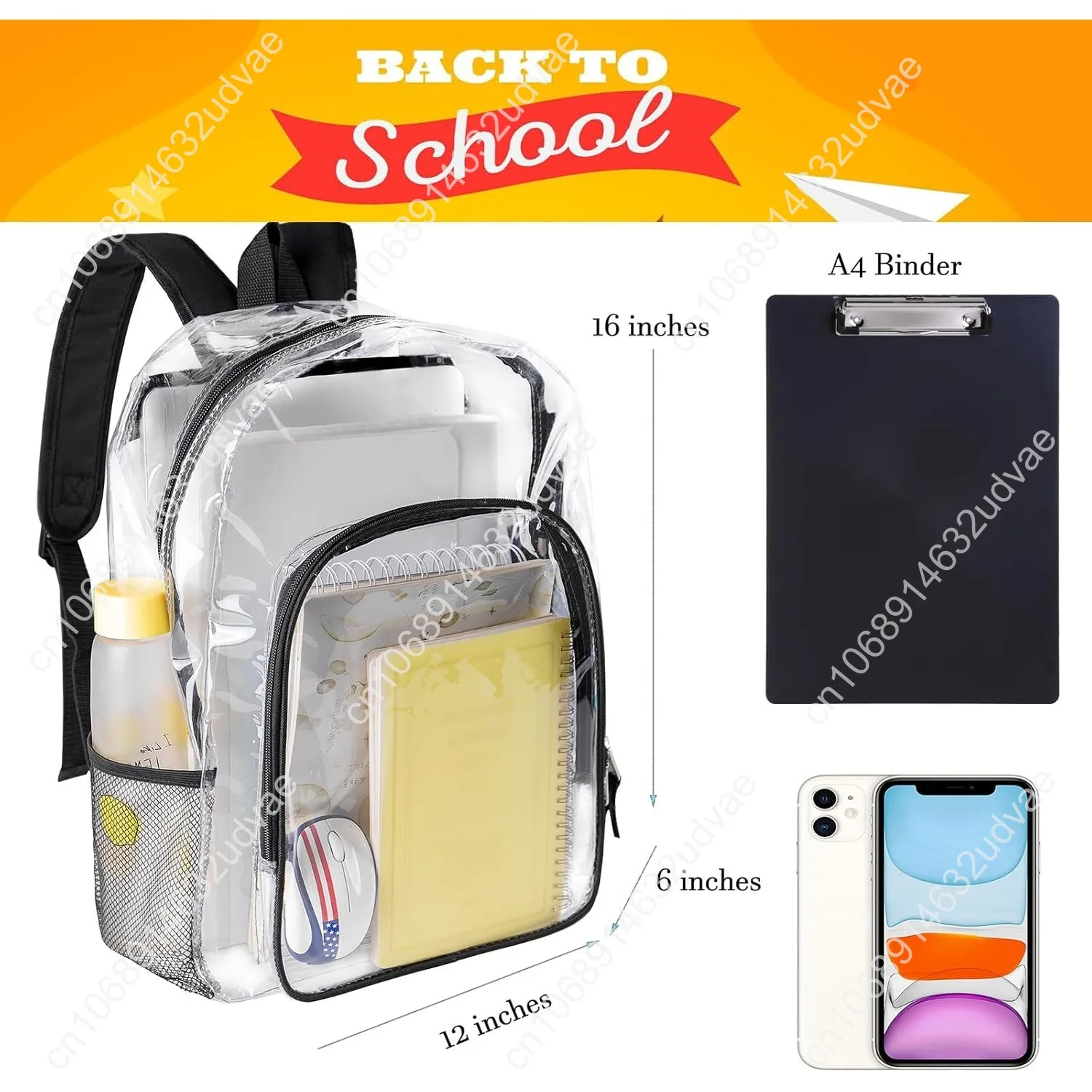 Fomaris Clear Backpack Heavy Duty Clear Bookbag Transparent See Through Plastic Backpacks for School,Work,Concert,College (Black