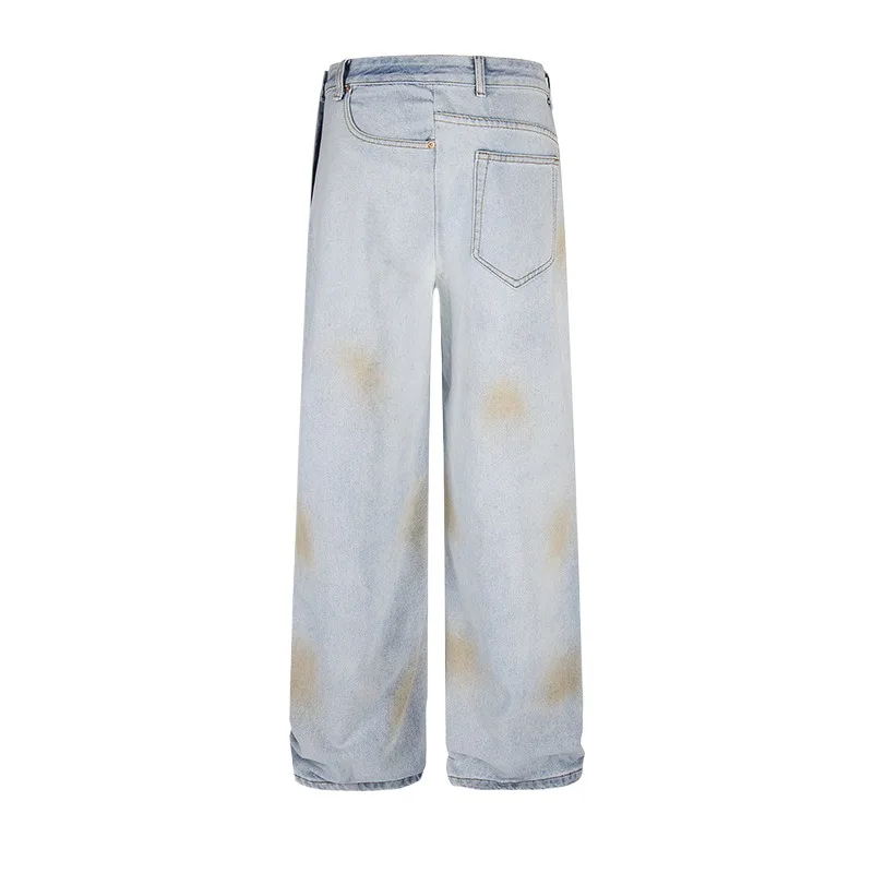 Men's Fashion Vibe Style Y2K Jeans Pants Personality Design Loose Fit Hip Hop Denim Trousers High Streetwear Irregular Jeans