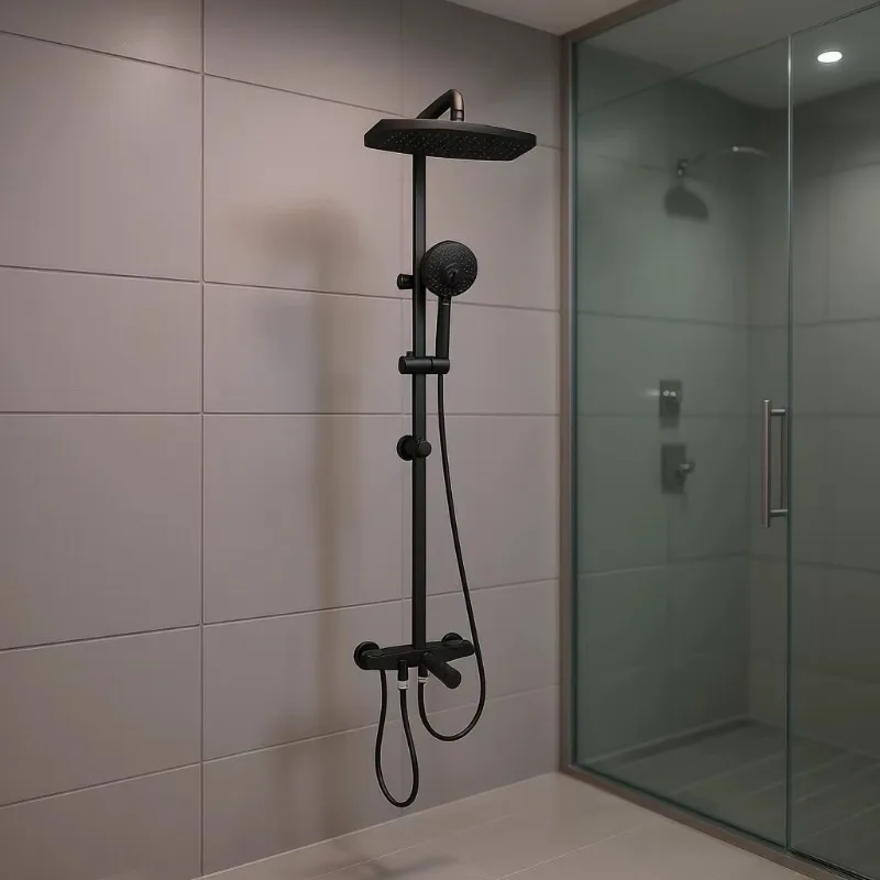 Matte black double shower head rain shower set adjustable slider