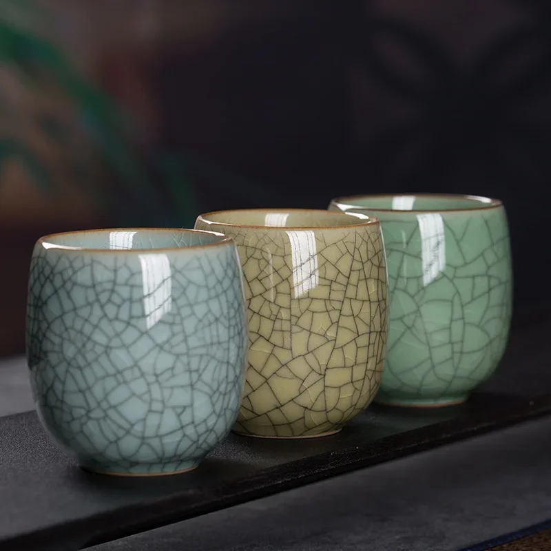 2pcs/Set 130ml Chinese Longquan Celadon Master Cup Handmade Household Kungfu Ceramic ice cracked Tea Bowl Tea Ceremony Drinkware