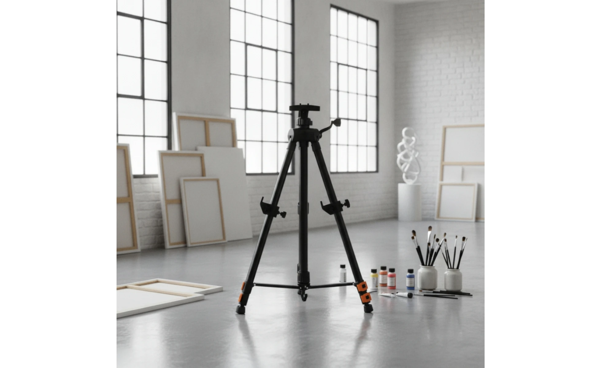 Hand-Crank Easel Matte Black Foldable Tripod Easel Adjustable Portable for Artists, Outdoor Painting, Studio