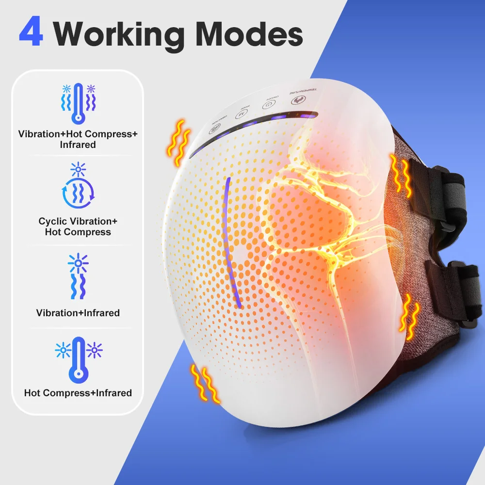 Kniemassagegerät für Gelenke 3, Wärme und Vibration, orthopädische Kompressions-Knieschoner, rotes Licht, Physiotherapie für Schulter-Ellenbogen-Kniebandage