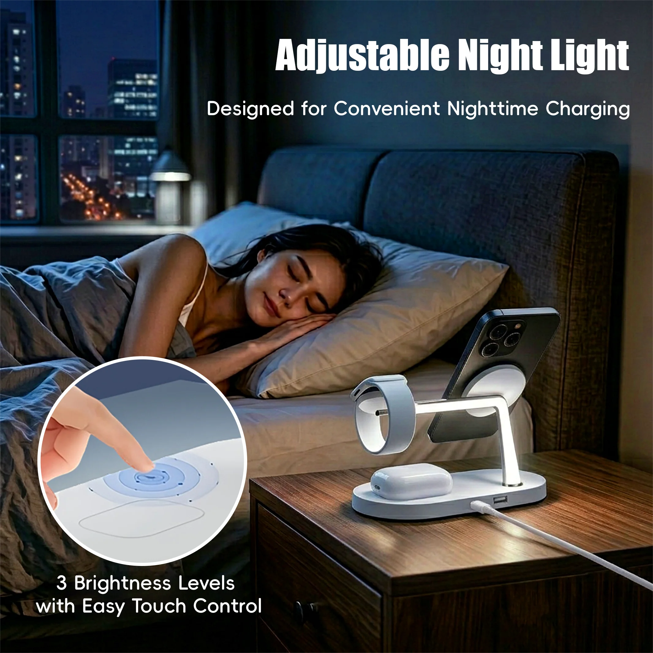 Magnetic Wireless Charger Pad Stand Foldable for iPhone 18-12 Series Apple Watch AirPods 15W Fast Charging Dock Station Light