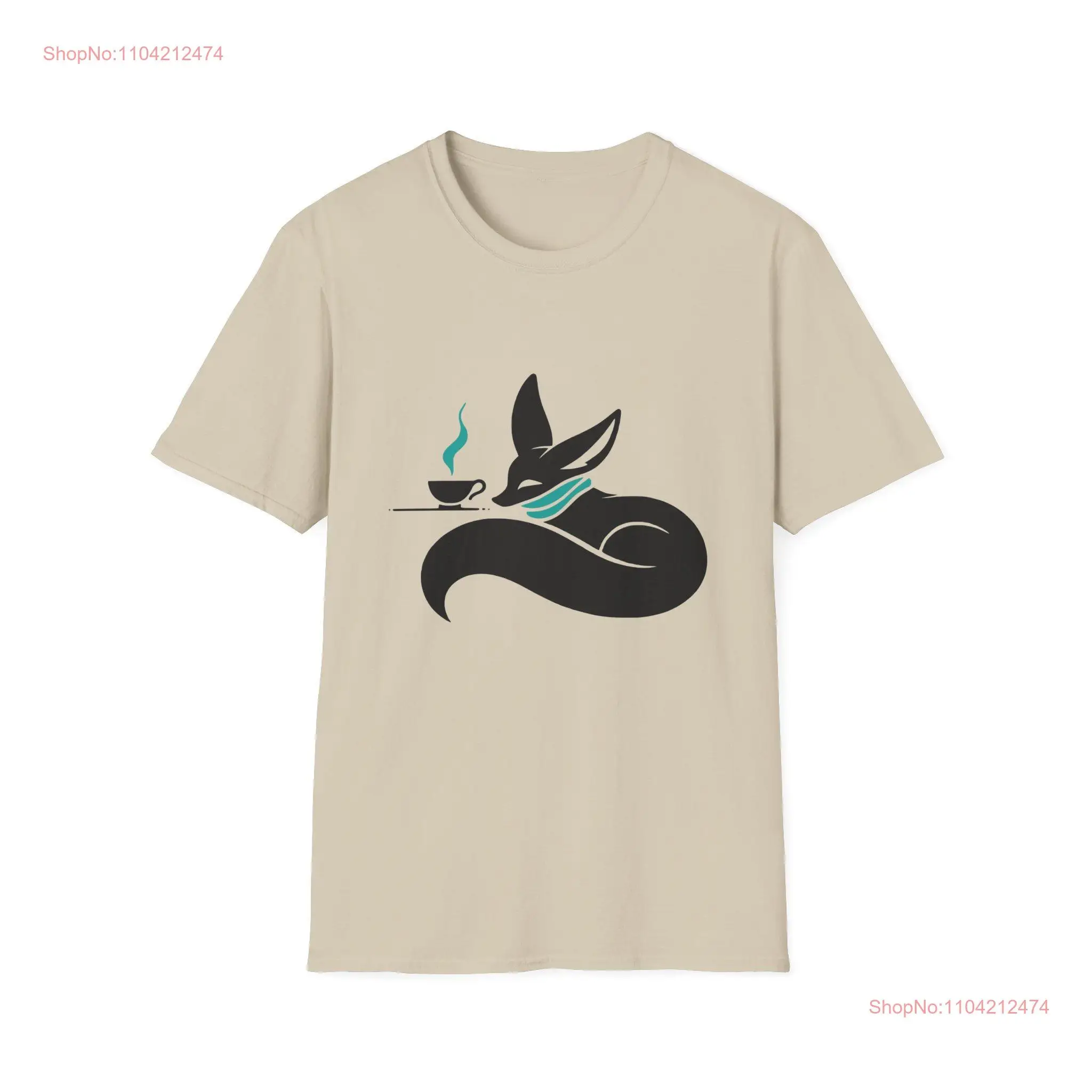 Frothy Fennec T Shirt Black and turquoise fox in a scarf with warm drink long or short sleeves