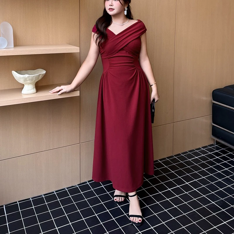 

Элегантное французское белое платье премиум-класса с V-образным вырезом и открытыми плечами, больших размеров, для женщин, для торжественных мероприятий, макси-платье 9520