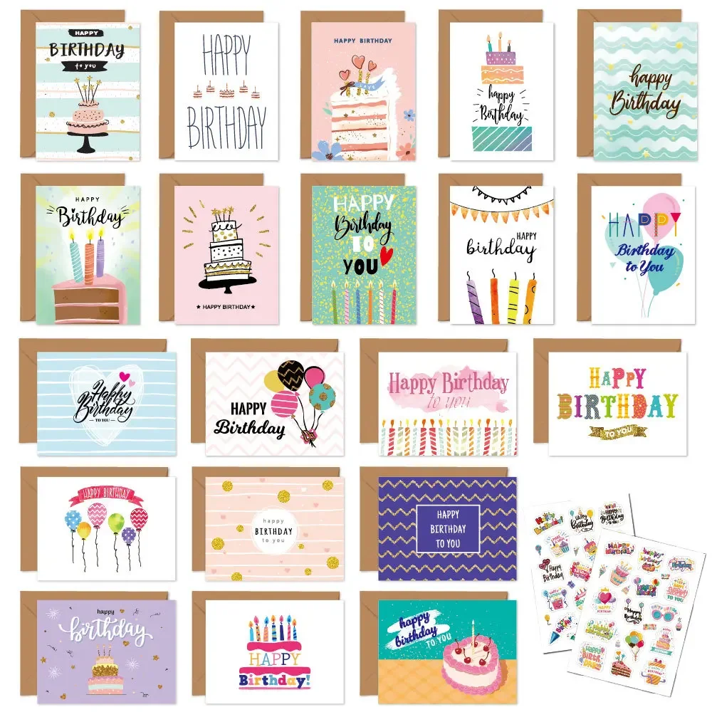 20-teiliges Grußkarten-Set mit Umschlägen, Happy Birthday Party-Einladungskarten für Kinder und Erwachsene, handgeschriebene gefaltete Karten