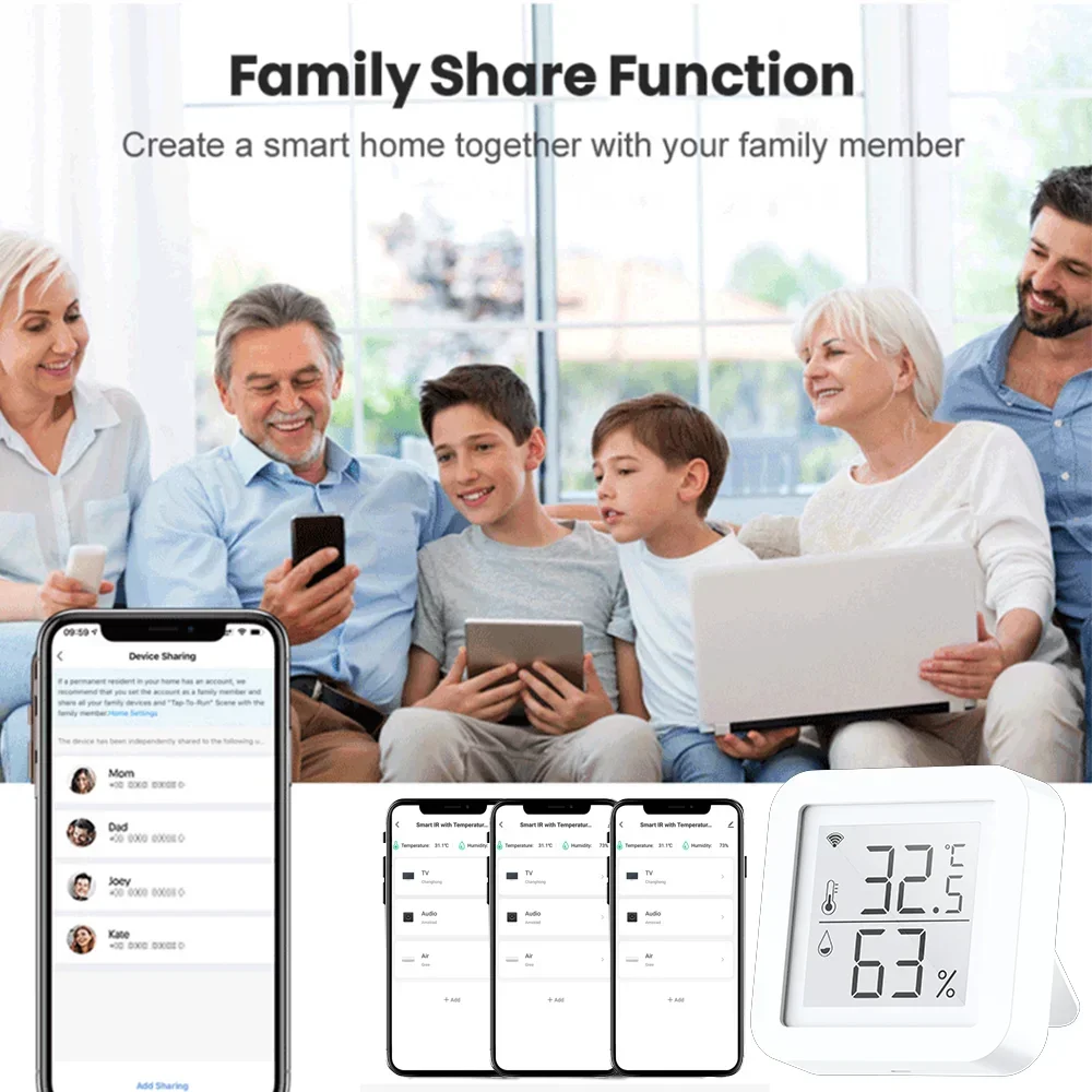 Capteur intelligent de température et d'humidité, hygromètre, rétroéclairage, WiFi, Tuya, Therye.com, prise en charge de Smart Life, Alexa, Google Assistant