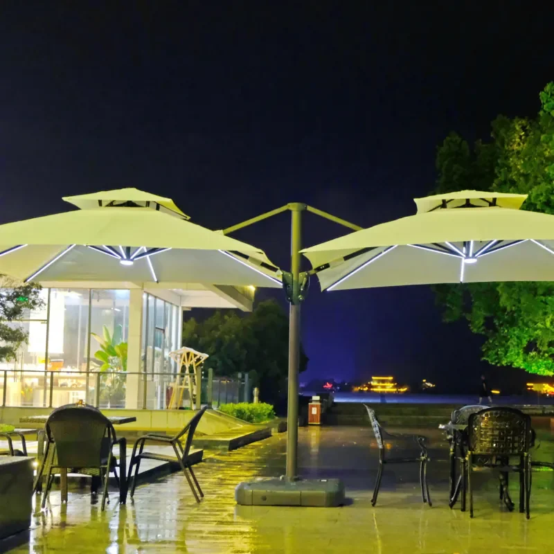 

New Double Umbrella Sunshade with Light Waterproof and Foldable for Use at Night