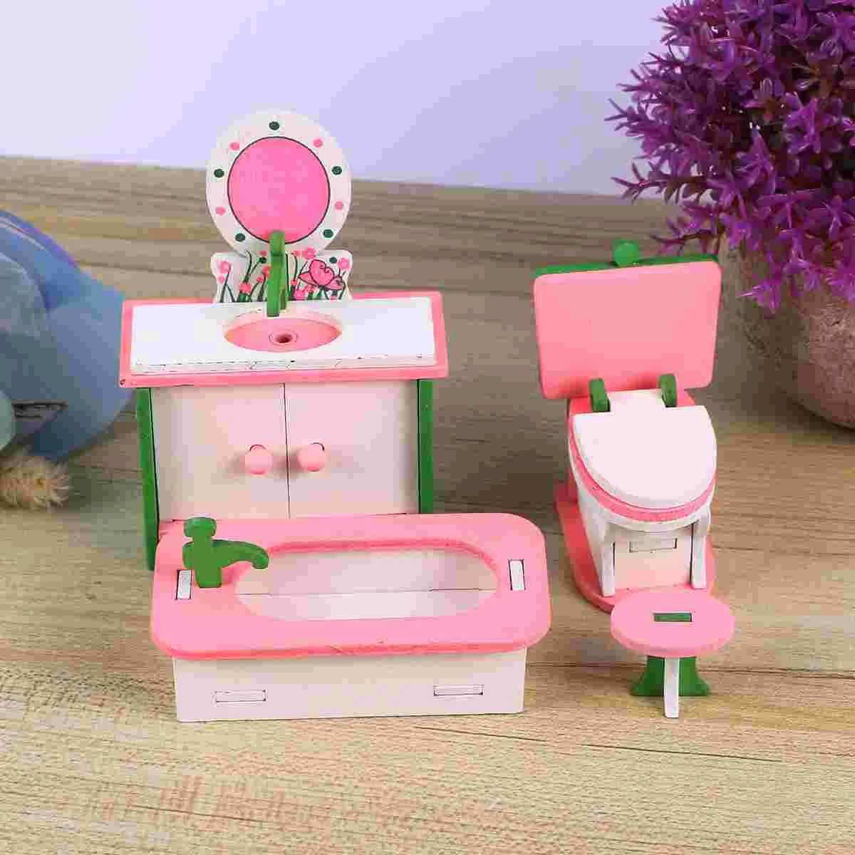 4 Pcs Above Years Old Toys Mini House Furniture Simulation Bathroom Decoration Wooden