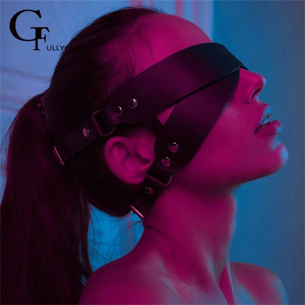 PU Fetish Masquerade costumi esotici Bondage in pelle maschera gotica Sleep Eyeshade Sexy Lingeire Blindfold coppia per donna Edgy