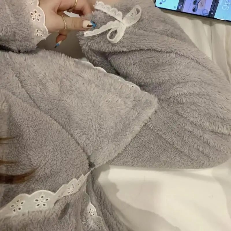 طقم بيجامة ملابس نسائية ملابس منزلية بأكمام طويلة طقم مكون من قطعتين للخريف والشتاء موضة سميكة ومريحة حلوة #2