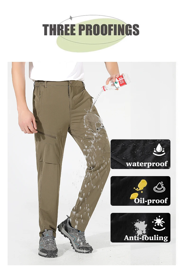 EUMERGX Herren-Sommer-Wanderhose, schnell trocknende, wasserdichte Cargohose, Outdoor-Stretch-Berghose für Camping, Klettern – Detail 7