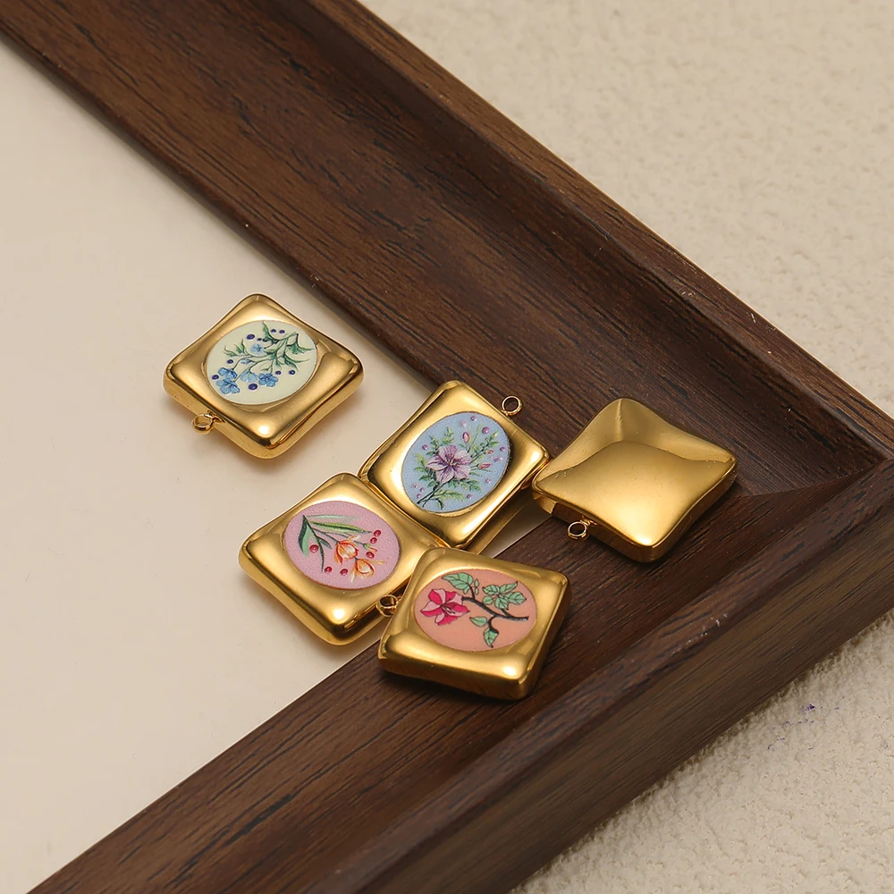 4 Stücke Edelstahl Quadratische Emaille-Blumenanhänger für DIY-Schmuck, Halsketten, Anhänger, Armbänder, Kinderohrringe, Geschenke für Kinder – Detail 4