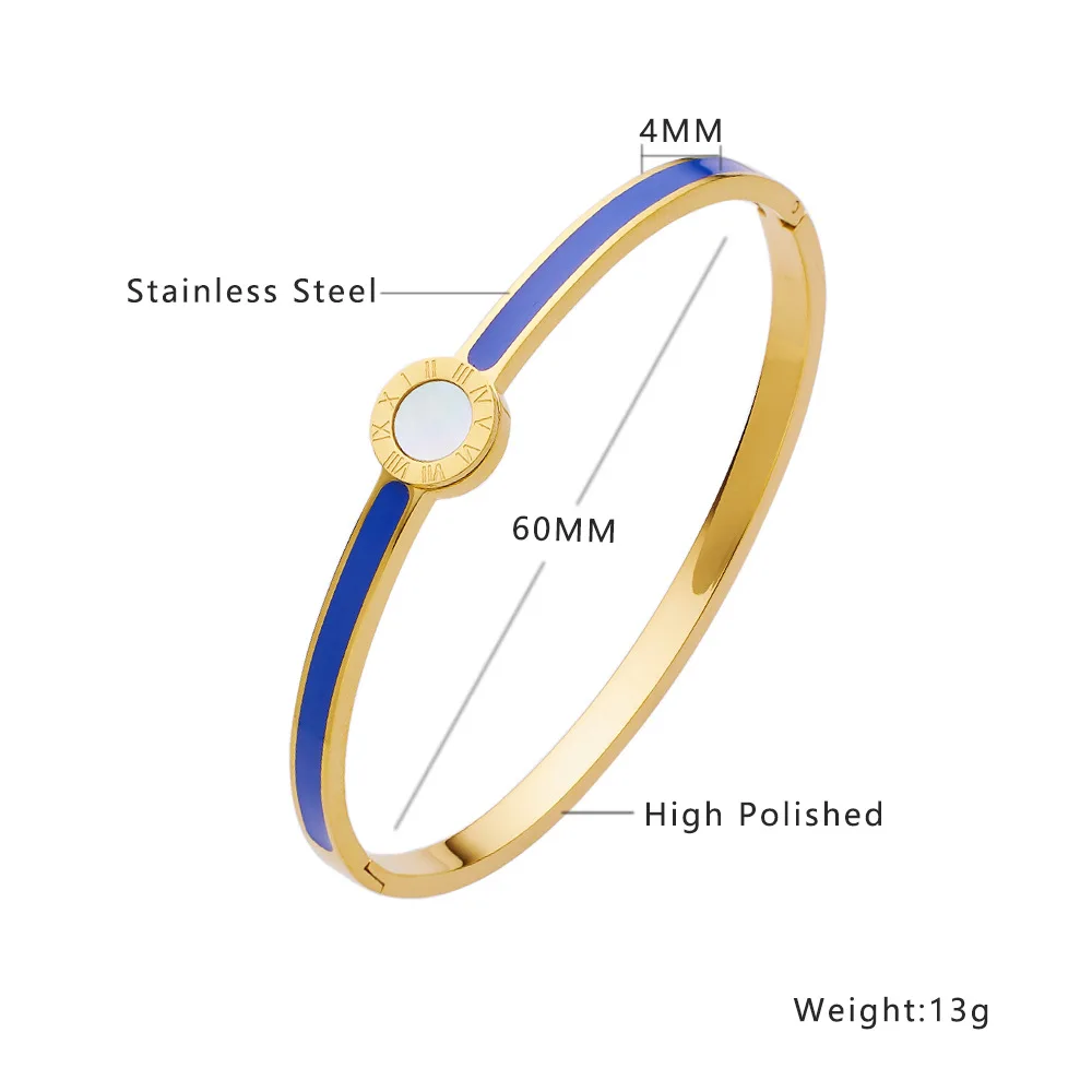 Luxury Roman Digital Titanium Steel Bracelet with Enamel 18K Gold Plated Waterproof Cuff Bangle Jewelry Suitable for Women Gift