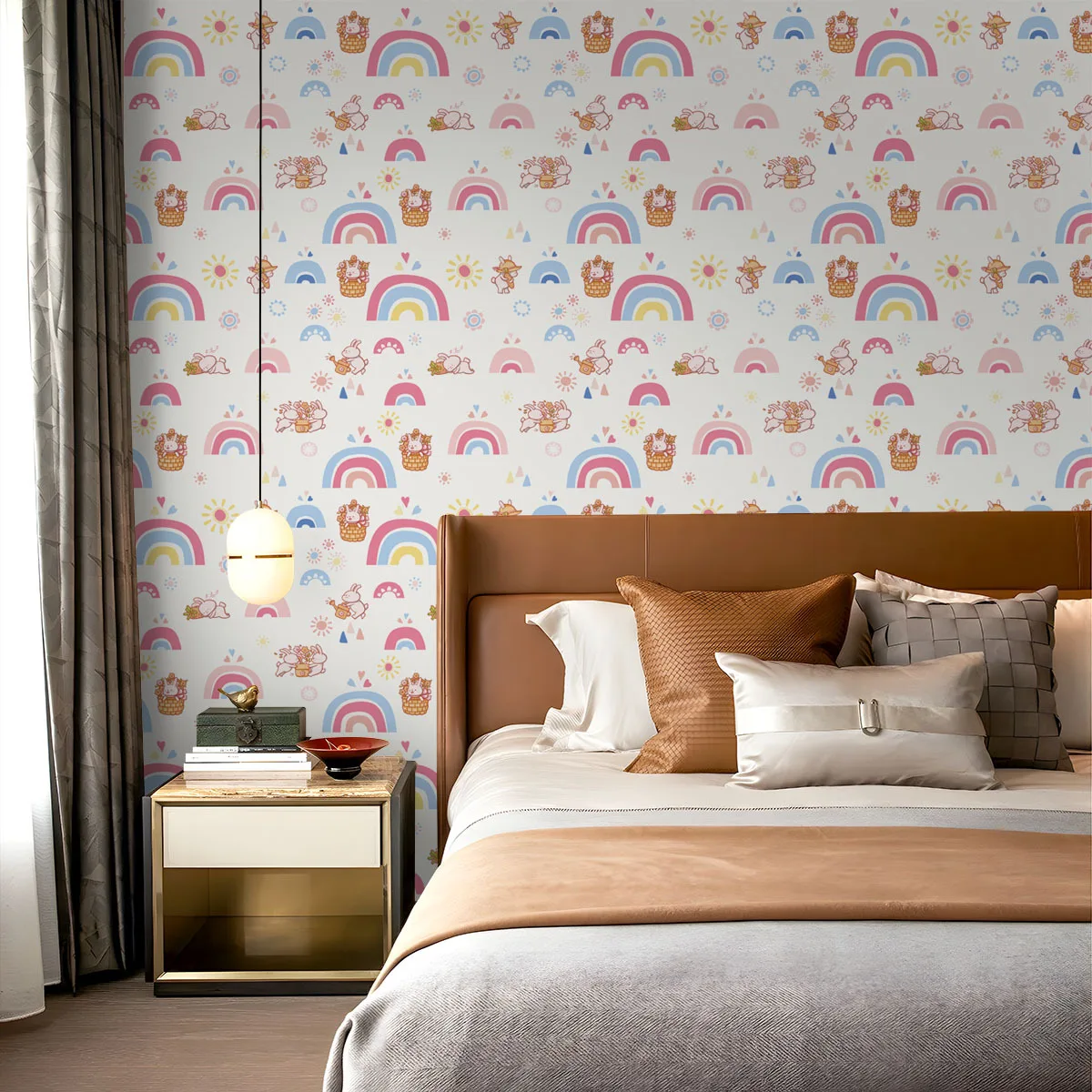 Boho Rainbow Kids Stick and Peel Wallpaper for Girls Bedroom Nursery Self Adhesive Removable Baby Room Cute Wall Paper Classroom