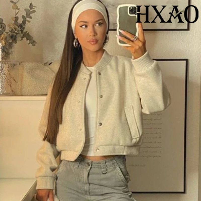 

HXAO Женская верхняя одежда Демисезонные куртки-бомберы с длинными рукавами и пуговицами Пальто и миксы Куртка-авиатор Короткие пальто