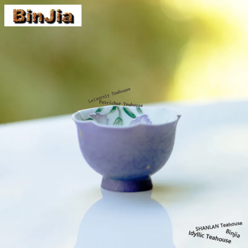 

60ml Hand-painted Flower-de-luce Teacup Antique Tea Bowl Tea Pair Tea-tasting Meditation Cup Jianzhan Master Cups Cha Collection