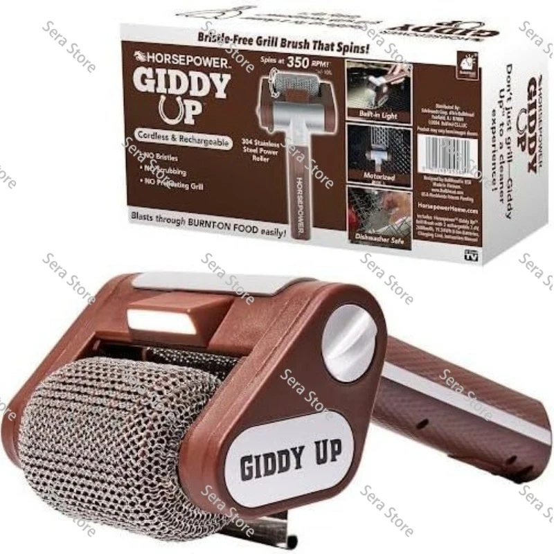 Brushless Rotary Grill Brush with LED Light 304 Stainless Steel Roller Brushless Clear Burnt Food Grill Brush