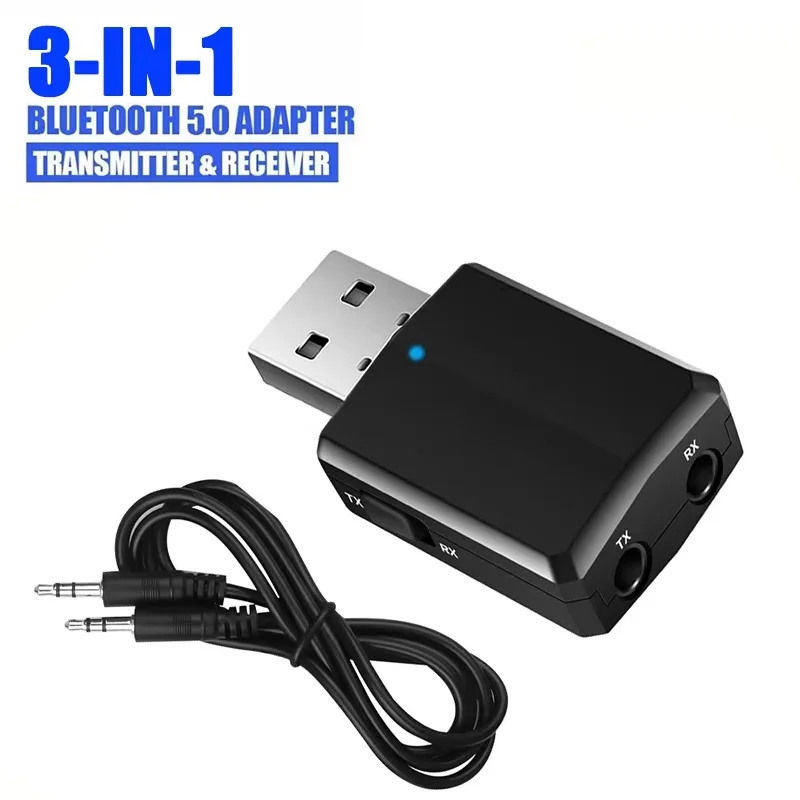 3 In 1 USB Bluetooth 5.0 Receiver Wireless Bluetooth Adapter 3.5mm Jack AUX Stereo Music Audio Adapter Radio For Laptop Computer