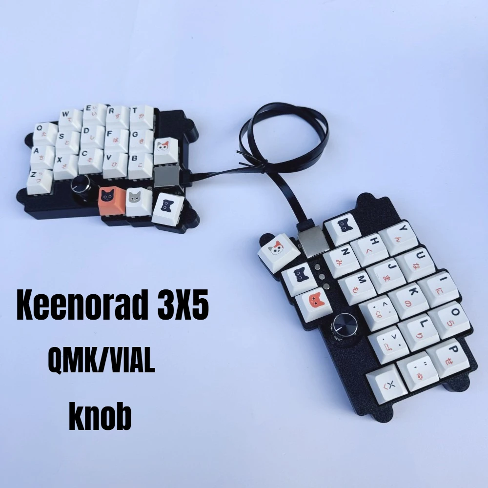 Mini 3x5 Keenorad Split Keyboard Kit 38keys Custom Wired QMK Vial Hot Swap Knob Mechanical Keyboard Ethernet Cable Cat Keycaps