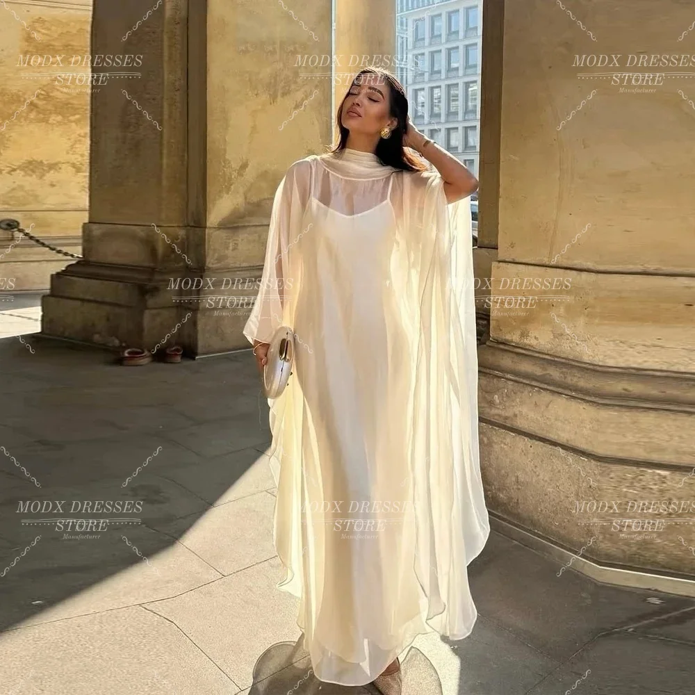 MODX Elegant White Organza Wedding Dress Cape Spaghetti Straps Bridal Gown Floor Length Vestidos Novias Boda Women Customized
