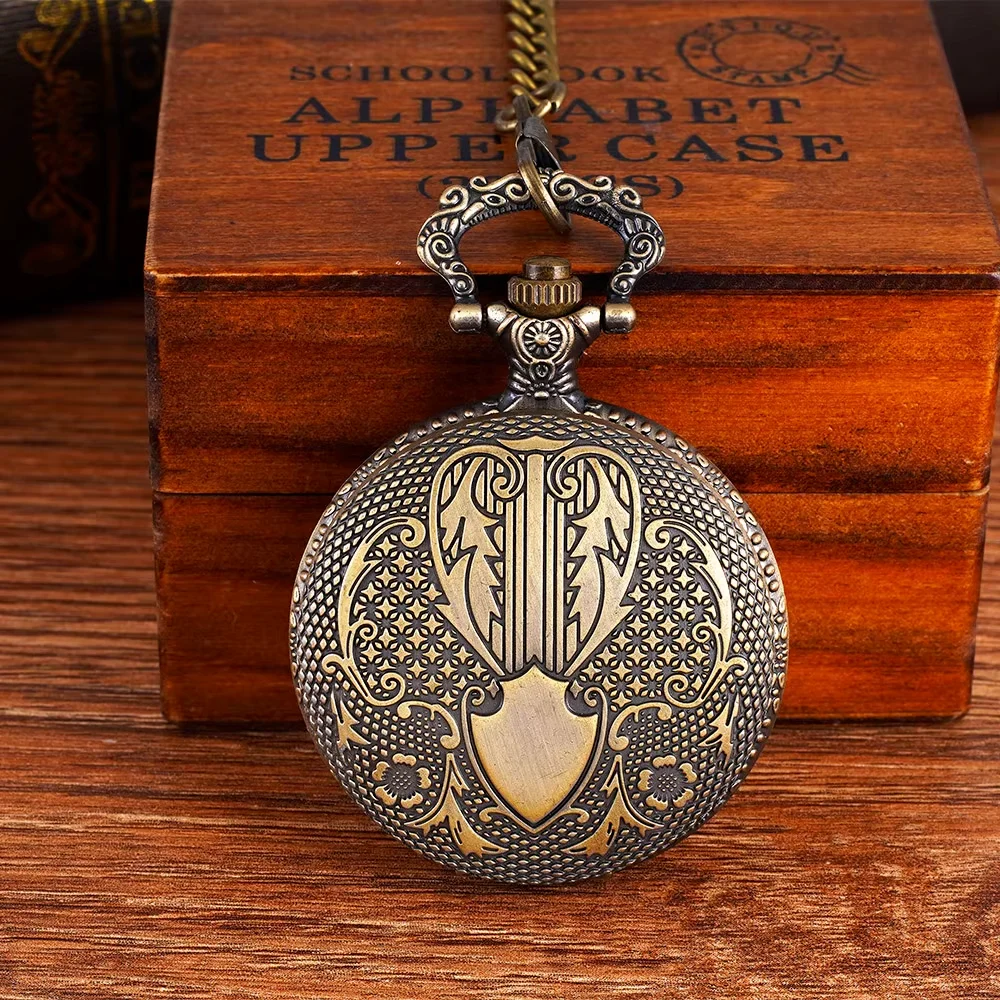 Embossed shield nostalgic classical pocket watch European and American retro style large bronze quartz watch