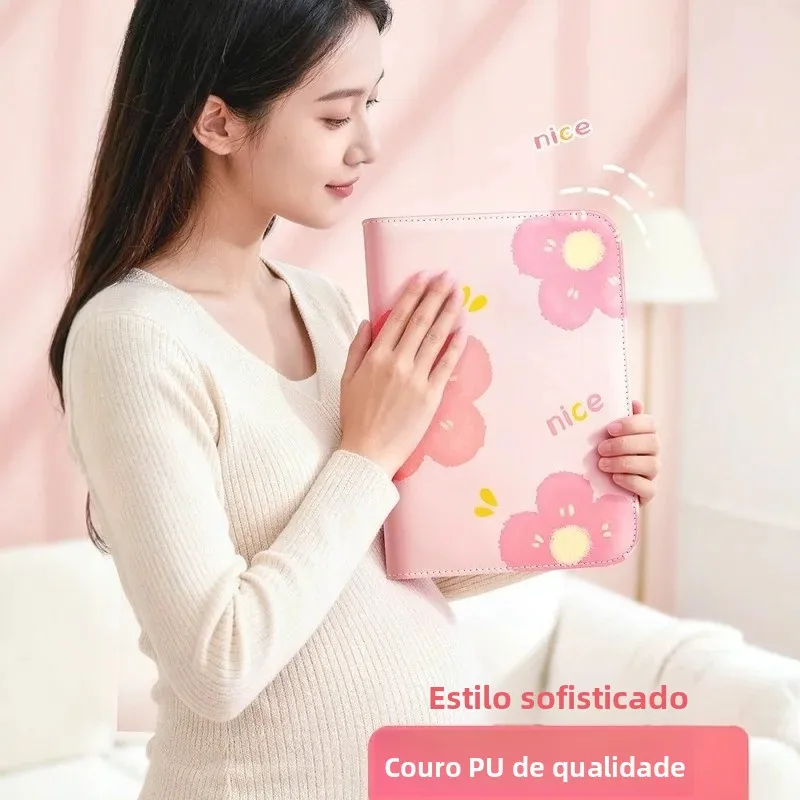 leather-surface-pregnancy-check-delivery-report-folder-loose-leaf-storage-notebook-maternity-examination-document-organizer