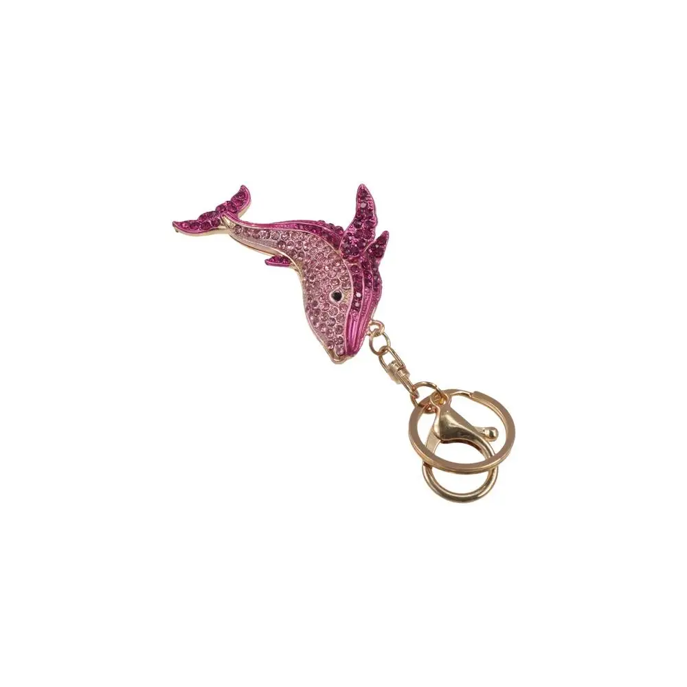 Dolphin Trinkets Trendy Dolphin Key Ring Metal Rhinestone Marine Life Key Chain Lovely Creative Cartoon Whale Pendant Women