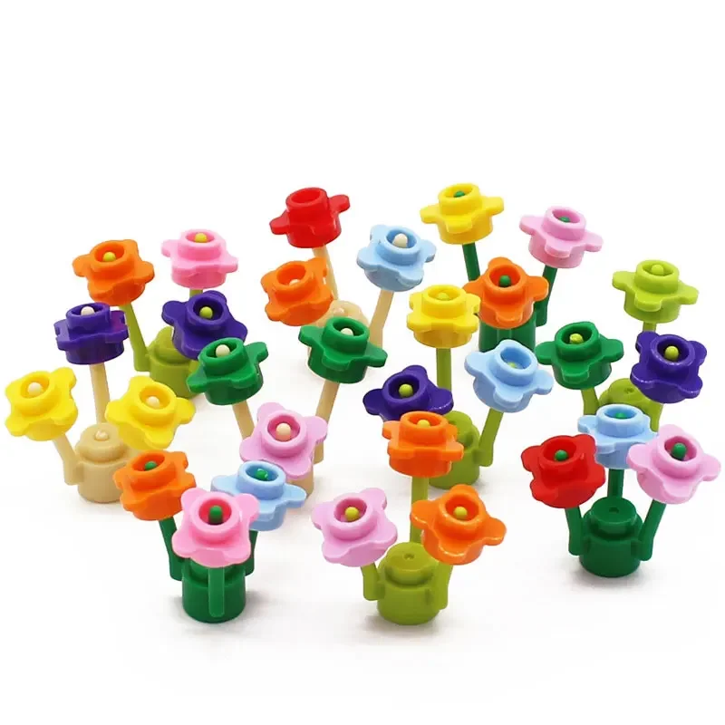 4 Petal Flowers for Small  Building Block Flower Stem Plant Landscape Flower Bed Ornament Compatible with LEGO Garden 3741 33291