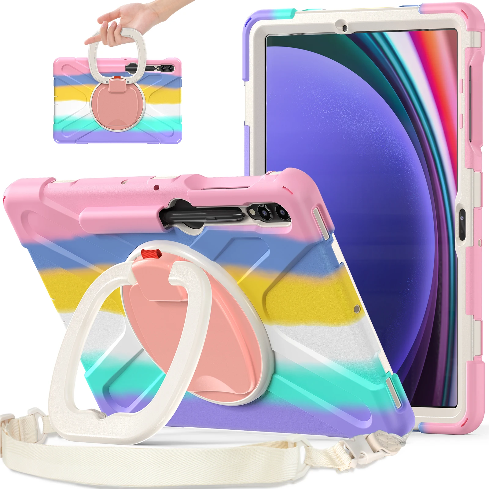 360 Rotation Kids Tablet Case Handle For Samsung Galaxy Tab S8 S9 Plus 12.4 inch Stand Case S7+ S9 FE+ Shockproof Rugged Cover