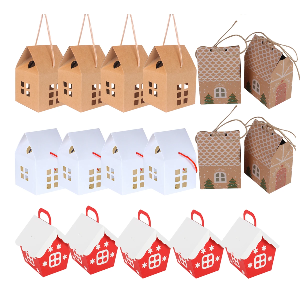 5/10pcs Christmas House Shape Candy Box 2023 Xmas Cookie Biscuit Packing Paper Boxes Gift Bags New Year Party Decoration Navidad