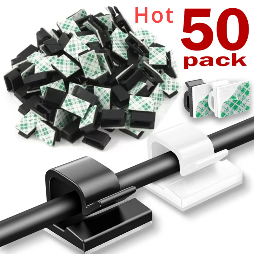 

10-50Pcs Cable Storage Clip For USB Charging Cables Spool Cable Winder Wall Mount Cord Holder Self-Adhesive Cable Clamp Clips