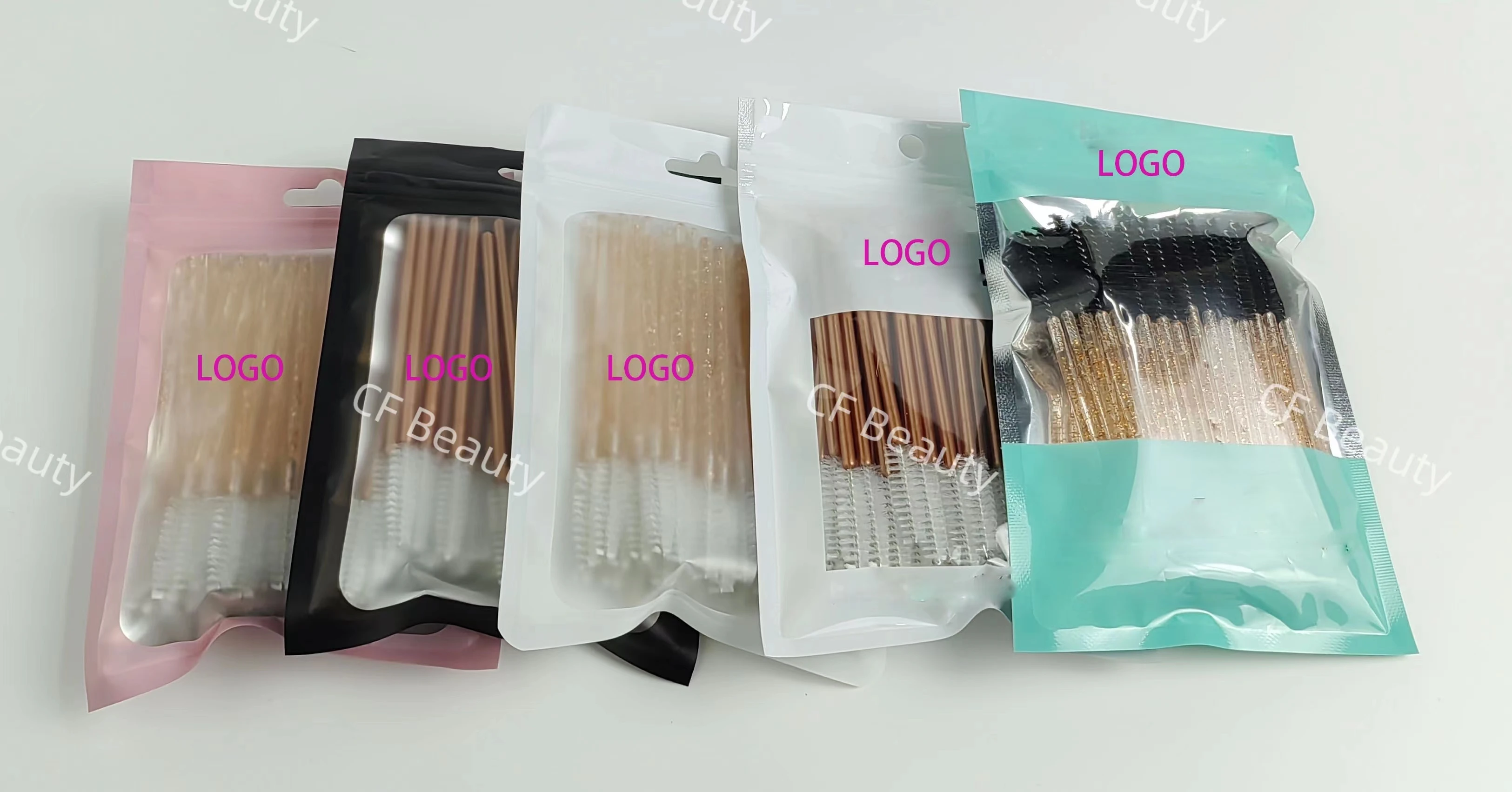 Wimpern-Spoolie-Zauberstäbe, roségoldene Farbserie, 50 Stück pro Beutel, Private Label-Paket erhältlich – Detail 3