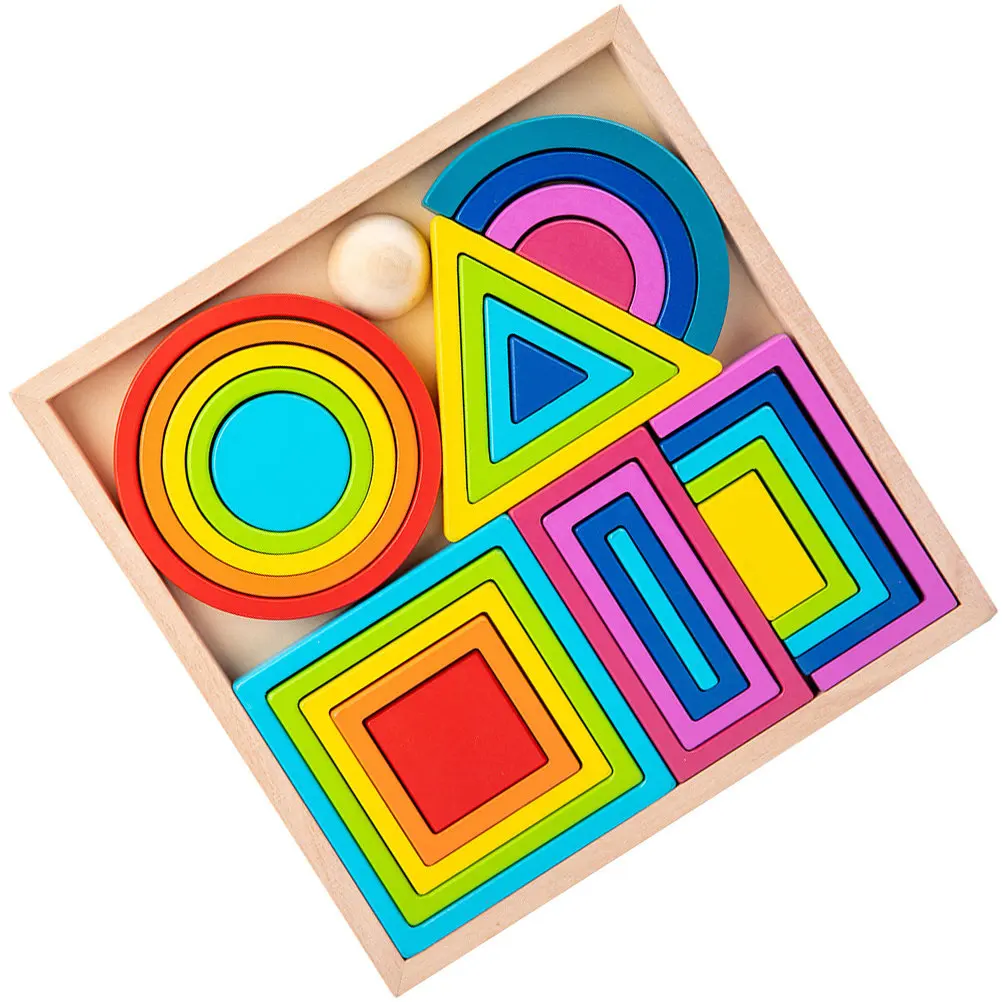 

Набор деревянных развивающих блоков для изучения цветов и форм: интерактивная развивающая игра для детей и родителей, раннее обучение, сортировка, головоломка