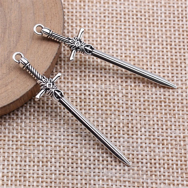 10pcs Charms Sword Dagger 49x12mm Antique Silver Color Pendants DIY Crafts Making Findings Handmade Tibetan Jewelry