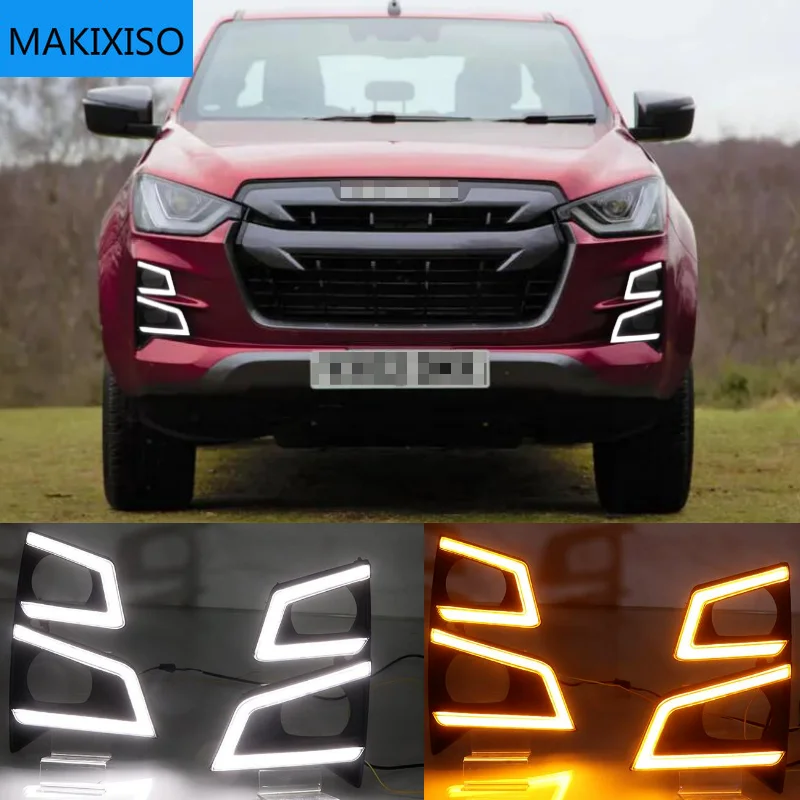 

Светодиодные дневные ходовые огни для Isuzu D-max 2020, противотуманные фары 12 В ABS DRL, ходовые огни, желтый сигнал поворота