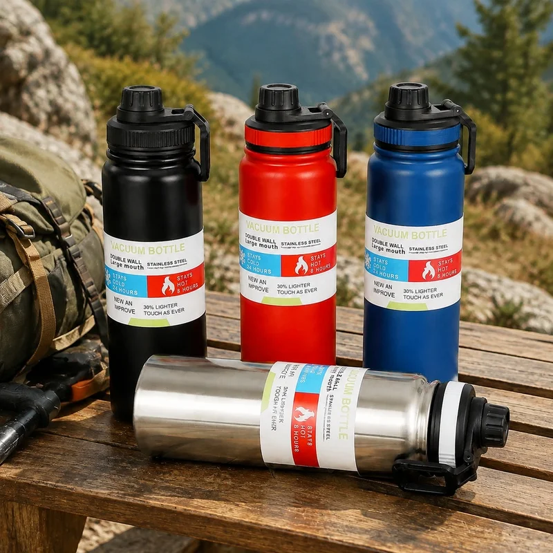 Insulated Stainless Steel Thermal Bottle 600-1000ML Vacuum Flask for Sports and Car Travel, Keeps Beverages Hot & Cold