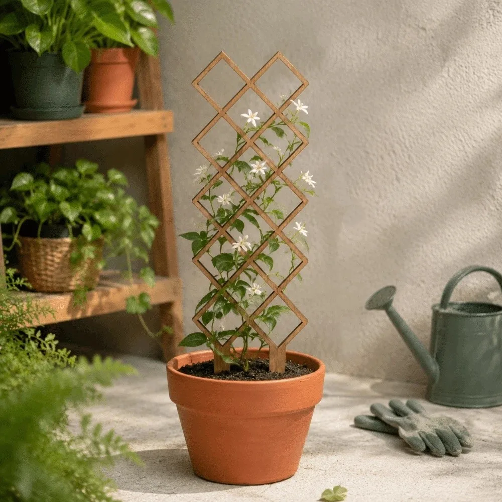 Wooden Garden Plant Trellis Hollow Out Climbing Stand Plant Support Rack Geometric Flowers Vine Potted Plant Climbing Rack