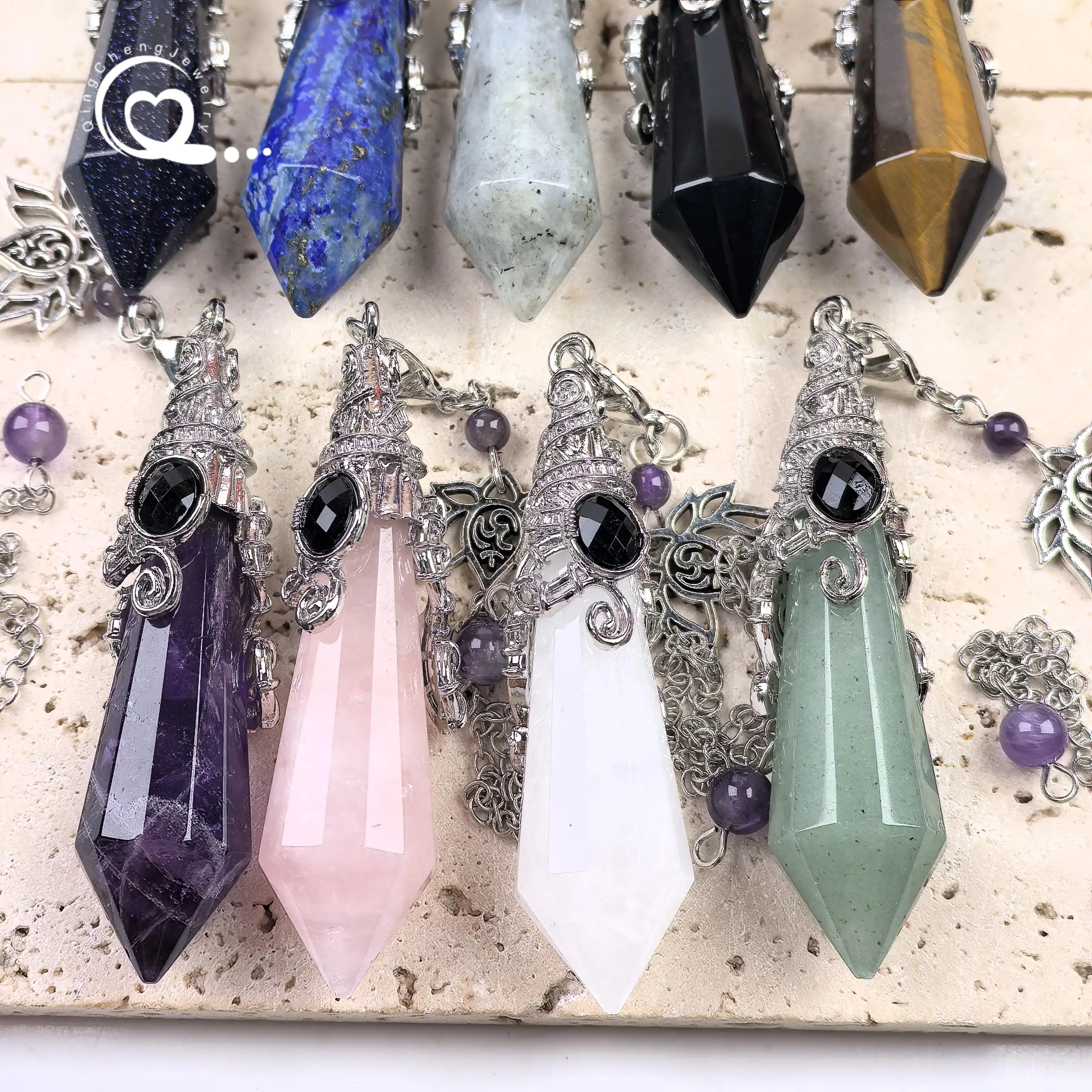 شقرا كريستال الأوجه نقطة البندول المعلقات شفاء الريكي الكوارتز مخروط التغطيس التأمل العرافة Pendulo البندول ، QC6026 #3