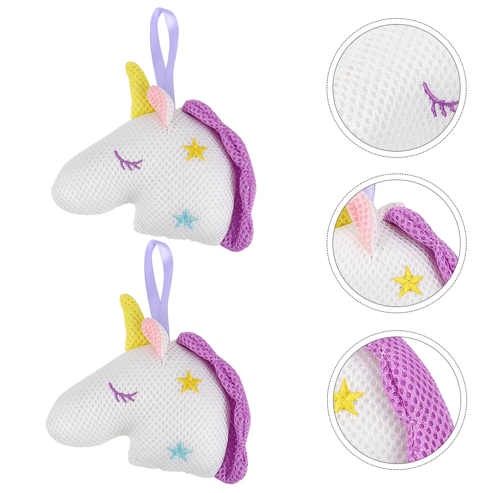 

2Pcs Unicorn Bath Ball Mesh Sponge Cartoon Shower Accessory for Rich Bubbles and Thorough Cleaning White Shower Brush Ball