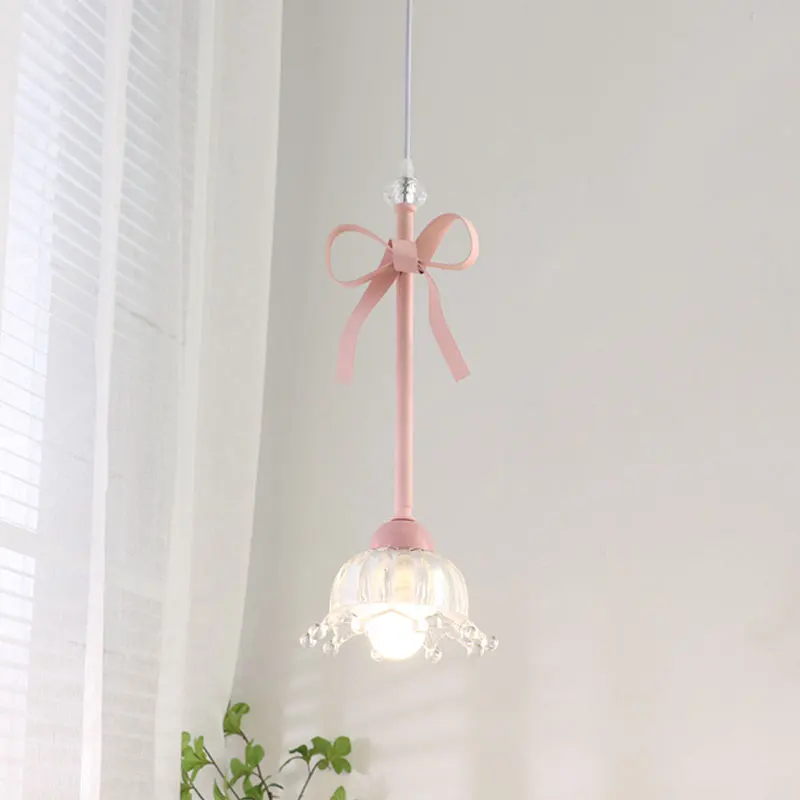 Pink Bow-knot Pendant Lights Modern Led Glass Pendant Lamp Bedroom Bedside Living Room Decor Kitchen Hanging Lamp Bar Fixtures