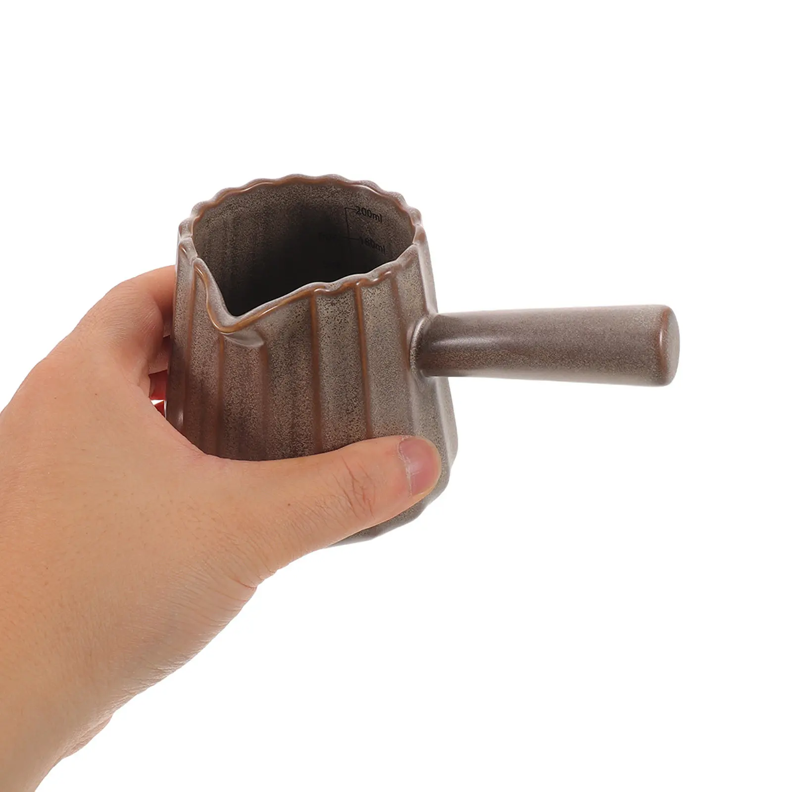 6Oz Ceramic Espresso Shot Cup Matte Red Anti Scald Handle Mini Coffee Pitcher Accurate Measuring for Espresso Coffee Station