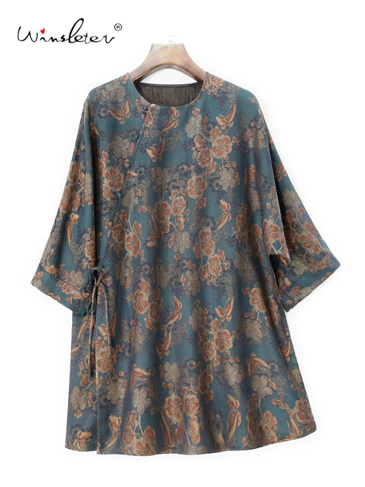 Winsleter- 40MM Silk Song Brocade Elegant T-shirt, Woman 3/4 Sleeve Jacquard, Loose Vintage Commute Tops, 2025 Spring T4D431CC