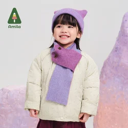 Amila 2024 New Winter Color Matching For Boys And Girls Warm Soft Skin-Friendly And Cute Children's Scarf And Hat Two-Piece Set