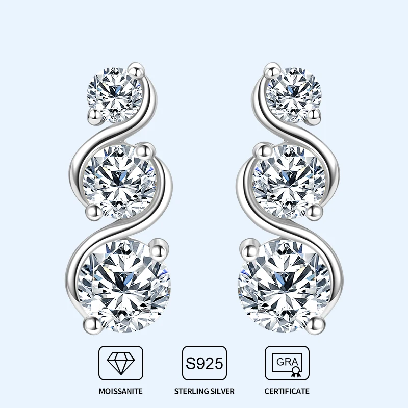

925 Sterling Silver Infinity Stud Earrings 5mm&4mm&3mm Moissanite Twisted Earring for Women Girls Daily Life Jewelry Gift