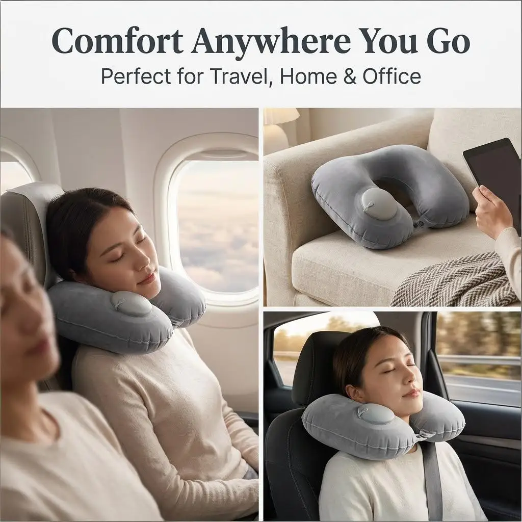 Tragbares Selbstaufblasendes Reise-Nackenkissen Ergonomisches U-förmiges Luftkissen Weiches Hautfreundliches Samtkissen für Flug und Roadtrip – Detail 4