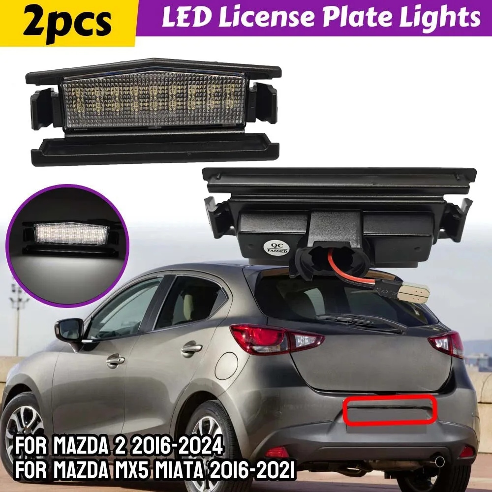 

2PCS For Mazda MX-5 Miata Roadster ND 2015-2025 For Mazda 2 DJ DL 2015-up White 18-SMD LED License Plate Lights 6500K