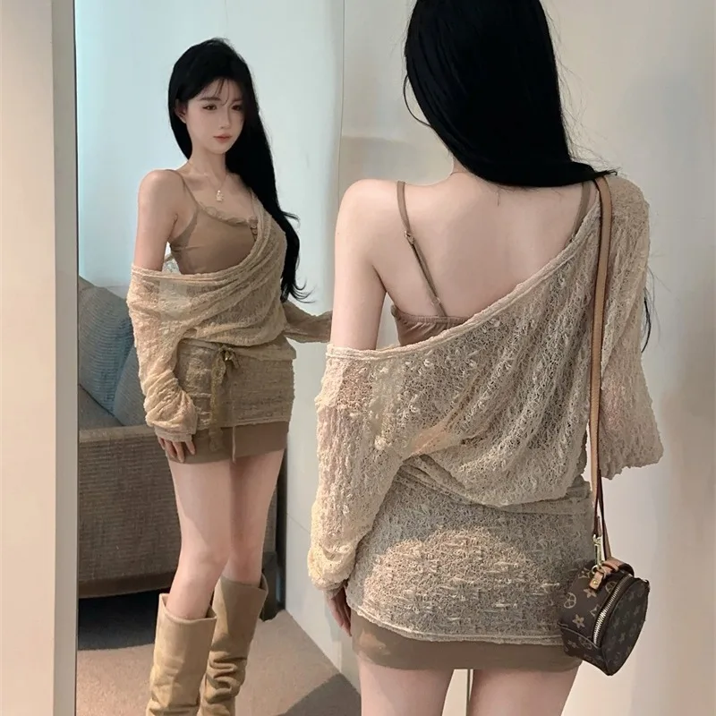 Conjunto de Dos Piezas de Vestido con Cuello ter y Ribete de Encaje para Mujer, Estilo Informal para el Trabajo, a la Moda...