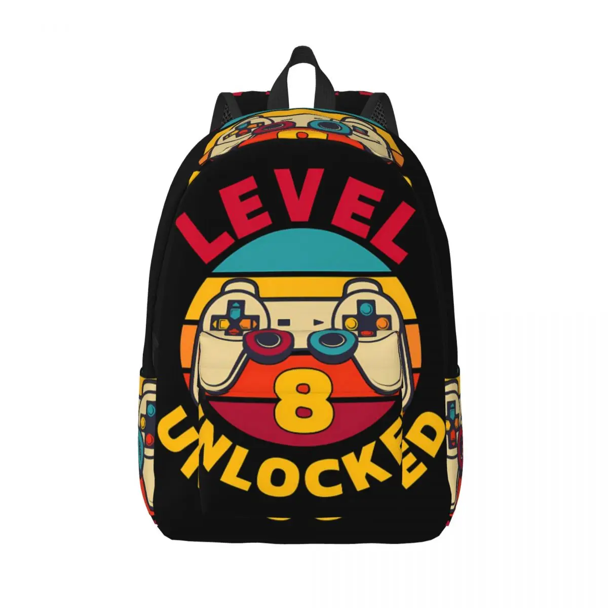 

Funny Weapon Gamer Backpack Level 8 Teen Polyester Camping Backpacks Large Fun High School Bags Rucksack