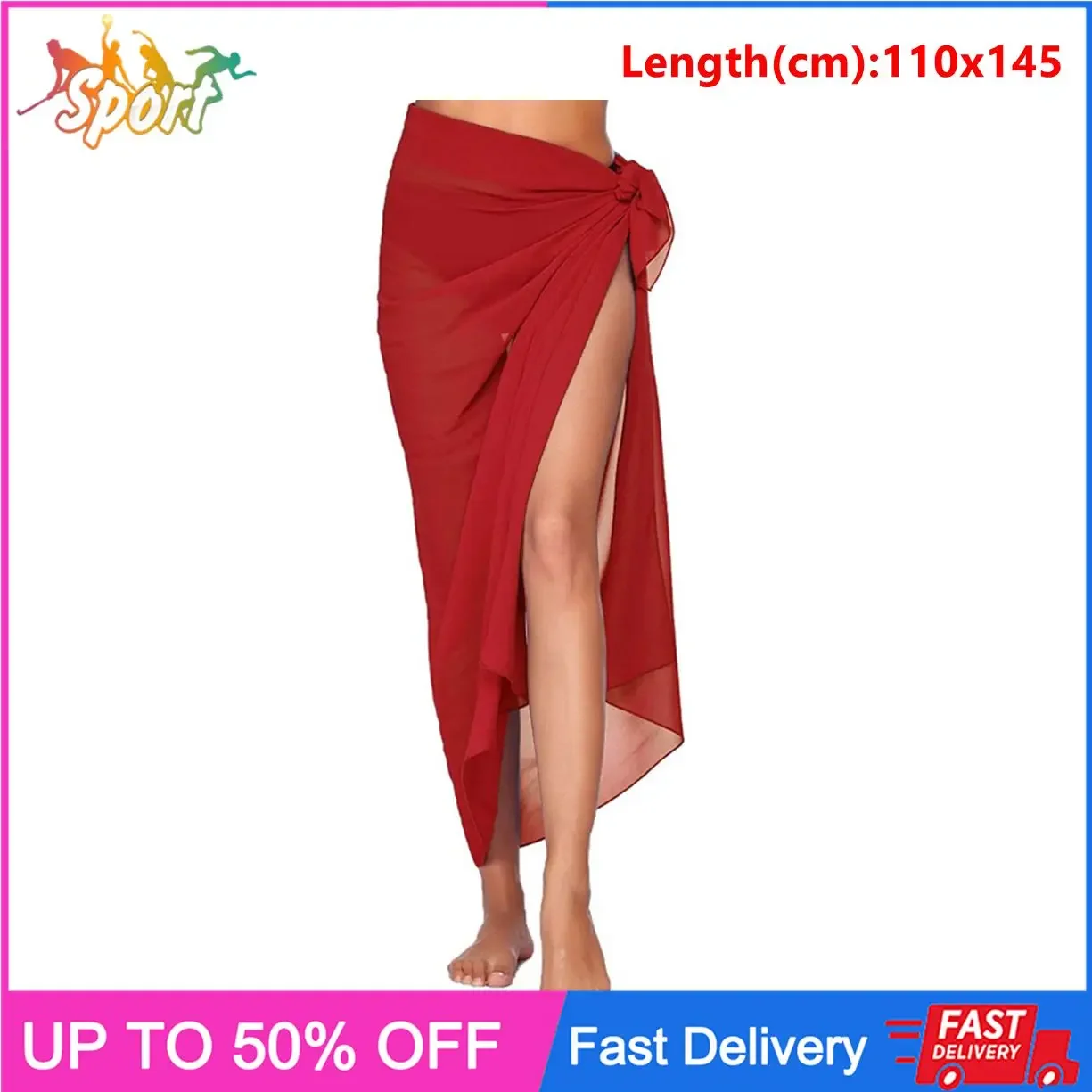 

Long Sarong Beach Wrap Skirt for Women Solid Color Cover Up Towel Bikini Scarf Lightweight Beachwear Summer Essential